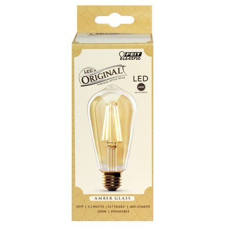 Feit Electric Feit ST19 E26 (Medium) Filament LED Bulb Amber Soft White 60 Watt Equivalence 1 pk ST19/VG/LED